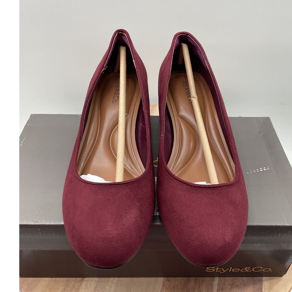 Style & Co Gerriee Burgundy Block Heel Pumps Round Toe Shoes 7.5M 10019694900